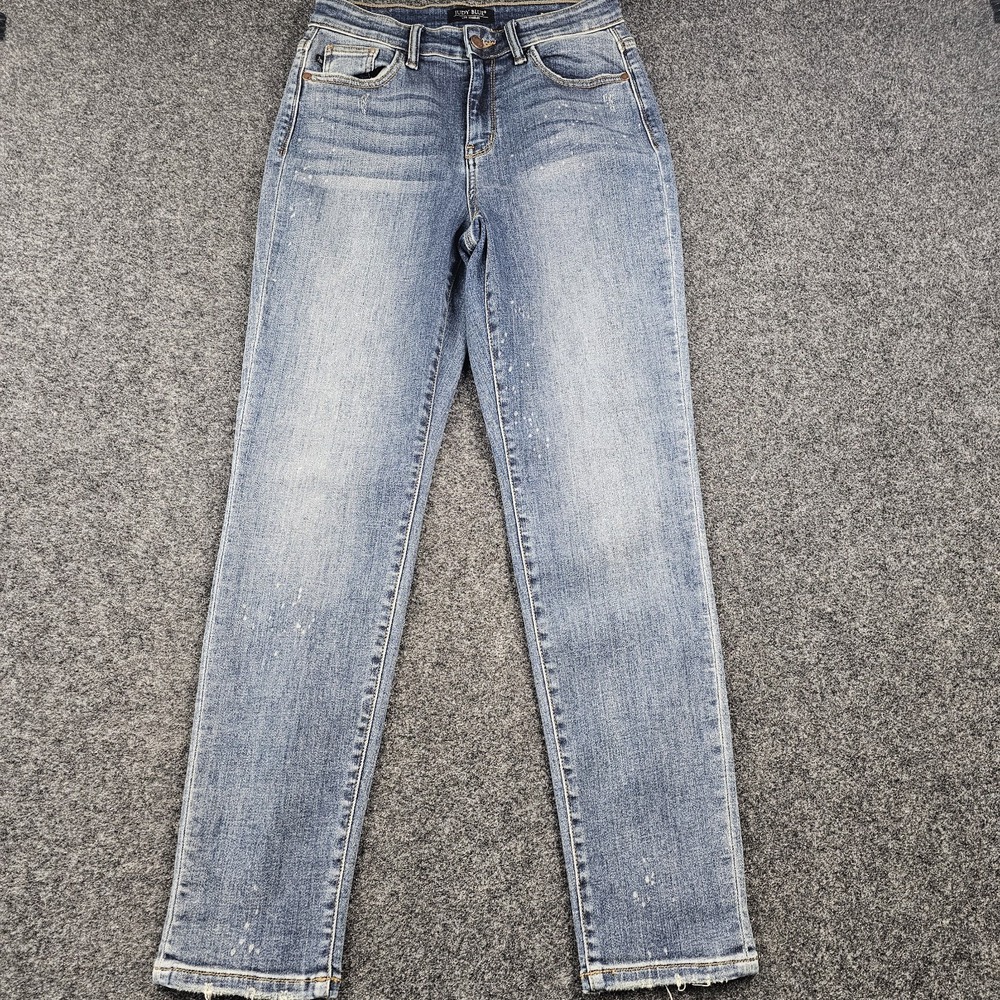 Judy Blue Jeans Womens 3/26 Blue Boyfriend Fit Stretch Paint Splatter Light Wash